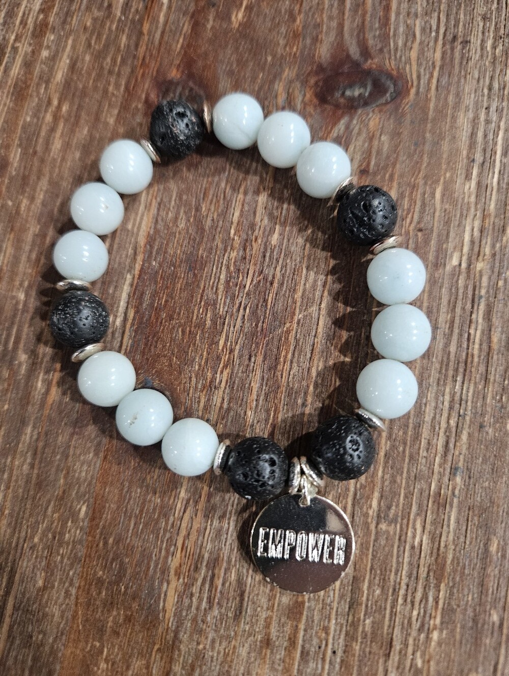 Amazonite And Lava Bead Stretch Bracelet EMPOWER CHARM